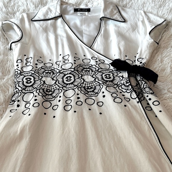 PS…Style Navy Embroidered Retro Wrap Dress – Size 14 - Picture 14 of 16